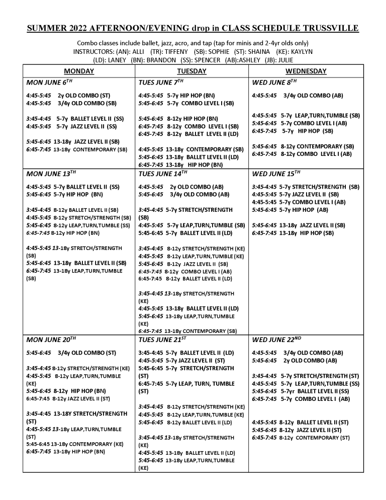 Trussville, AL Summer Dance Classes Birmingham Academy of DANCE